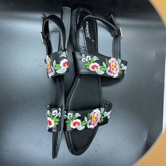Capellin New York Embroidered Floral Dbl Straps Slide Sandals. Size 10. D3/A - Picture 5 of 10